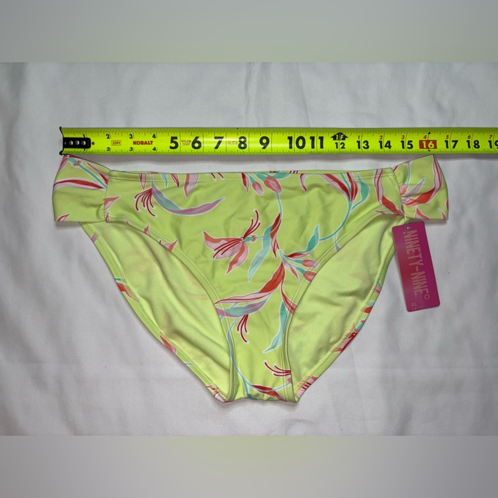 Ninety-Nine NWT Size XL Green & Pink Tropical Floral Bikini Bottoms - Picture 2 of 7